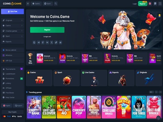 Coins.Game Casino lobby