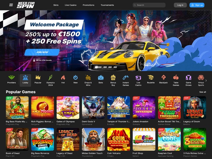 Need For Spin Casino lobby