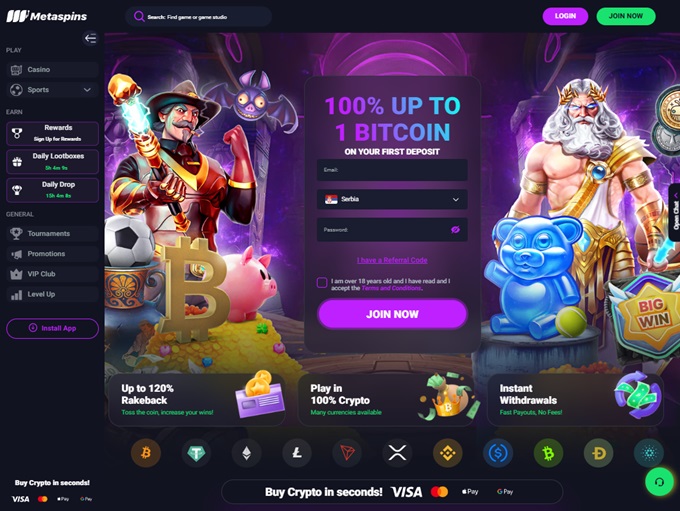 Metaspins Casino lobby