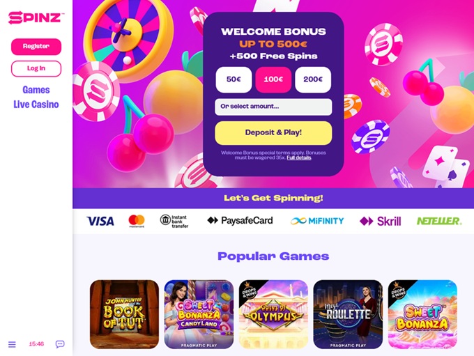 Spinz Casino lobby