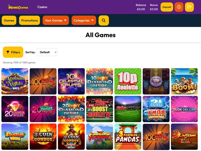 Mango Spins Casino screenshot 2