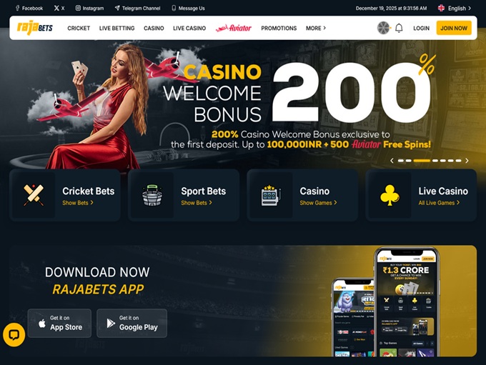 Rajabets Casino lobby