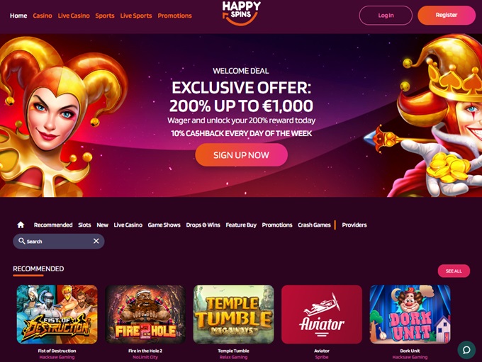 HappySpins Casino lobby