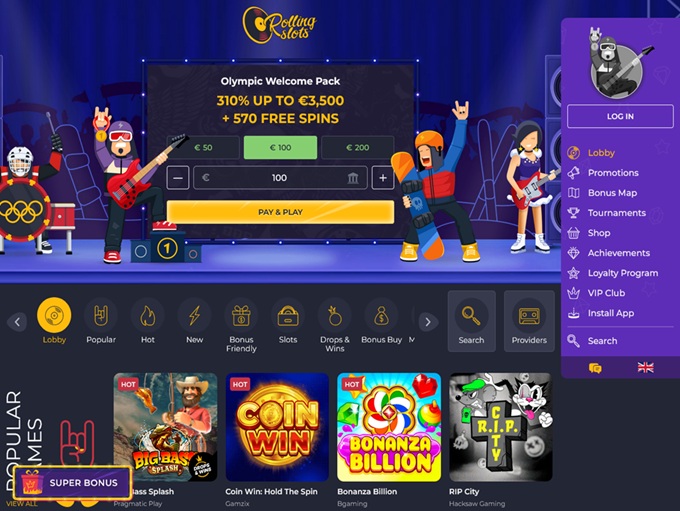 Rolling Slots Casino lobby