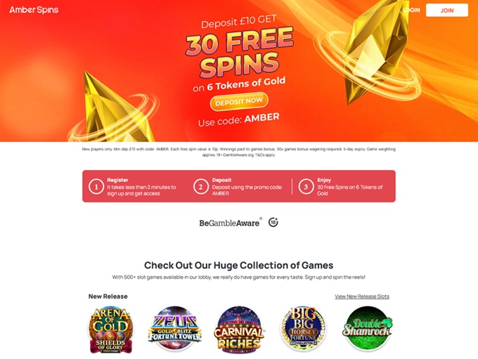Amber Spins Casino lobby