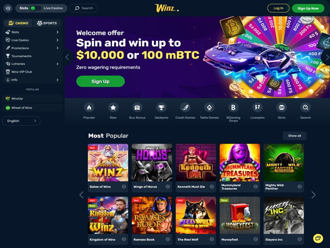 Winz Casino lobby