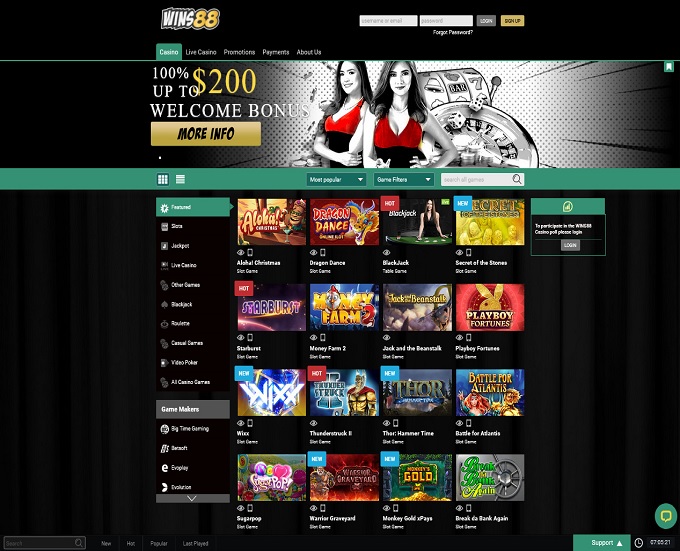 Wins88 Casino lobby