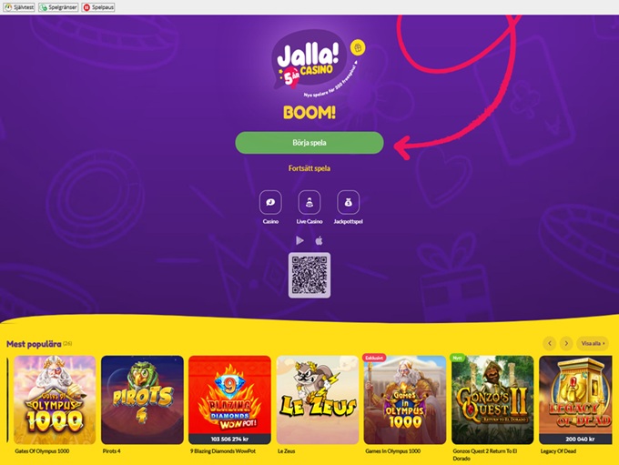 Jalla Casino lobby
