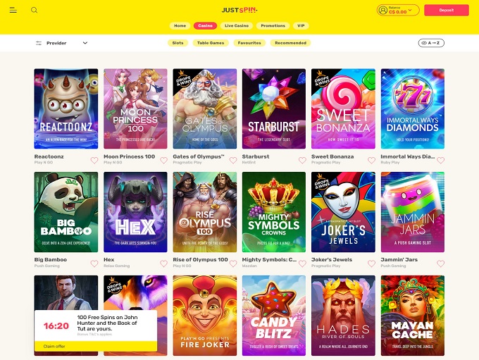 Justspin Casino screenshot 2