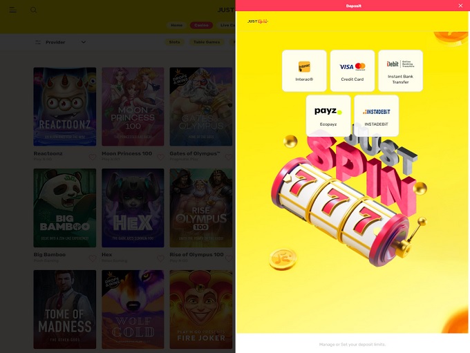 Justspin Casino screenshot 3