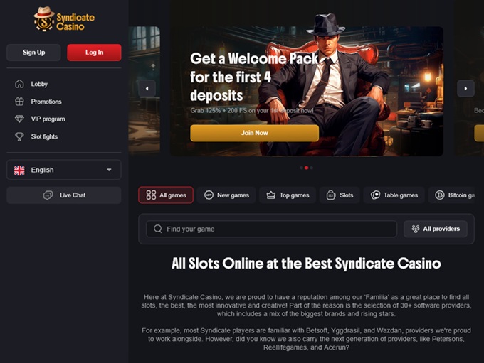 Syndicate Casino lobby