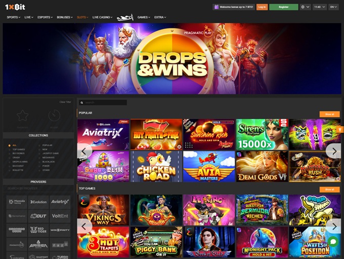 1xBit Casino lobby