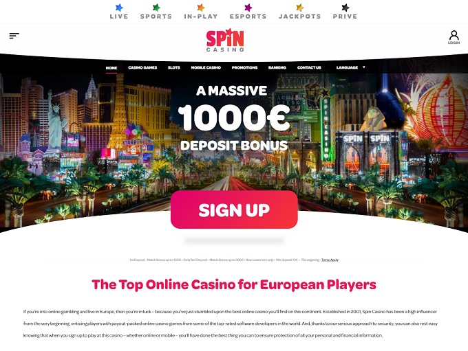 Spin Casino lobby