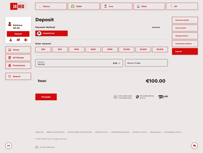 14Red Casino screenshot 3