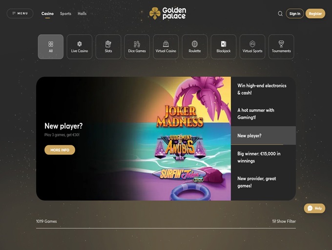 GoldenPalace.be lobby