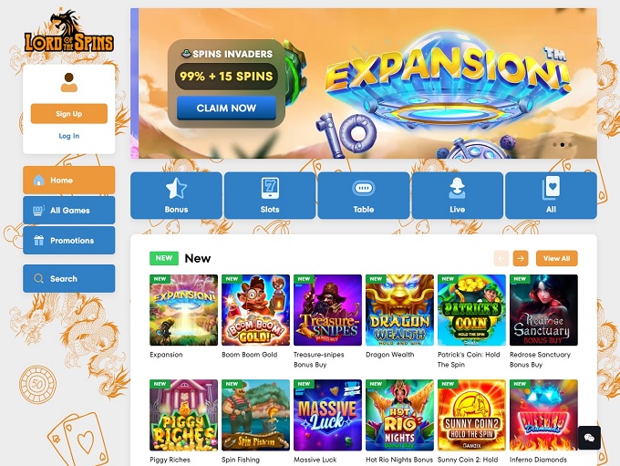Lord Of The Spins Casino lobby