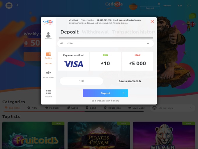 Cadoola Casino screenshot 3