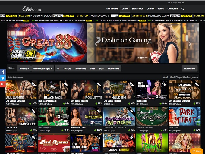 BetSwagger Casino lobby