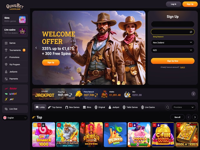 GunsBet Casino lobby