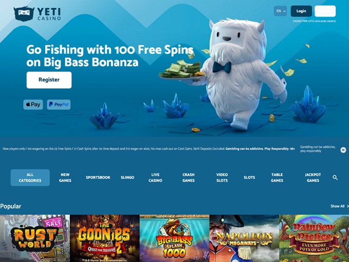 Yeti Casino lobby