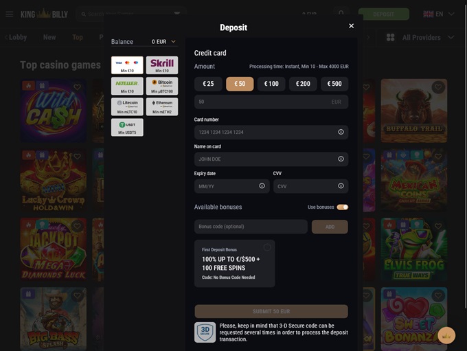 King Billy Casino screenshot 3