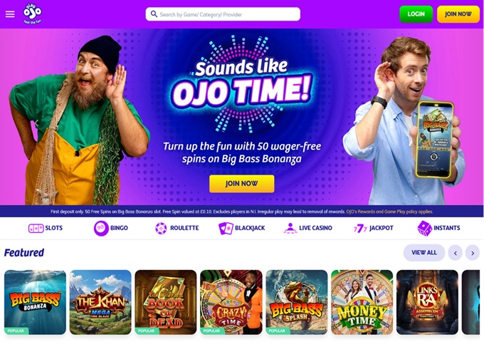 PlayOJO Casino lobby