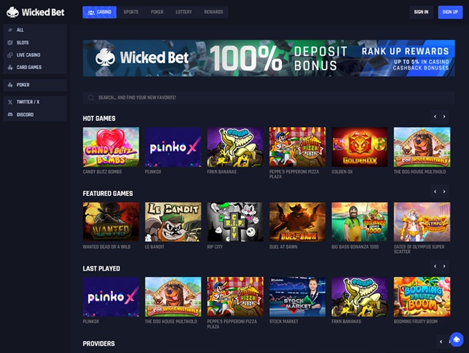 WickedBet Casino lobby