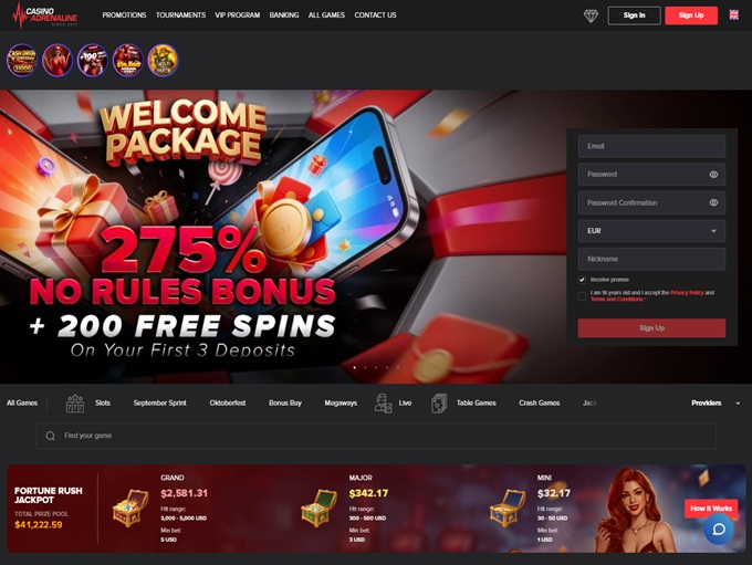 Casino Adrenaline lobby