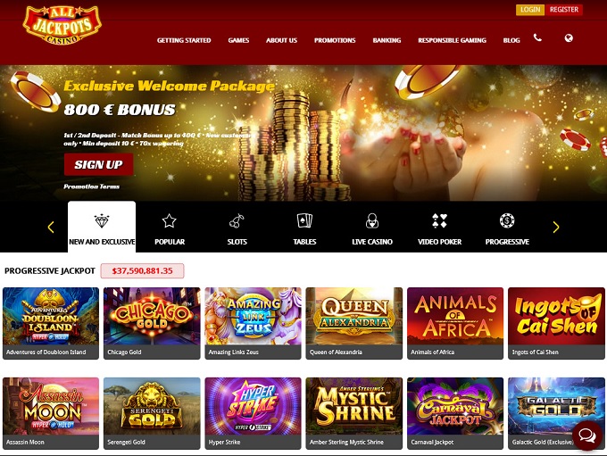 All Jackpots Casino lobby